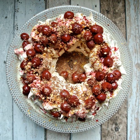 black forest pavlova wreath